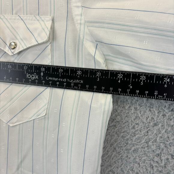 Vtg 90s Wrangler Shirt Mens 16 Pearl Snap Western Rancher Cowboy Cut X Long Tail - Picture 5 of 10